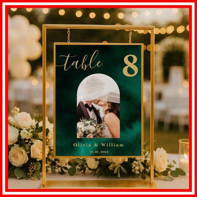 Poster Número de Mesa de Casamento em Verde Esmeralda e D (Criador carregado)