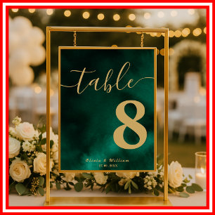 Poster Número de Mesa de Casamento Esmeralda Verde e Dour