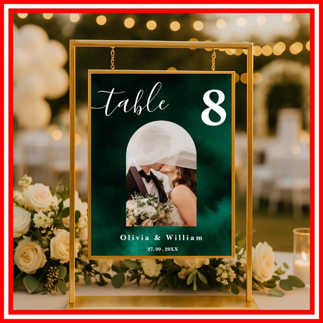Poster Número de Mesa de Casamento Verde Esmeralda FOTO  (Criador carregado)