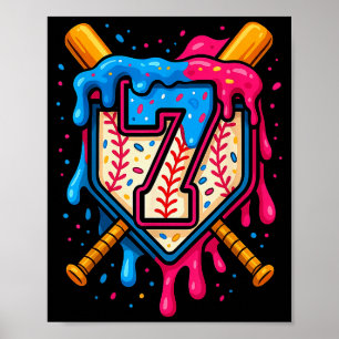 Poster Número de Sorvete Drip de Beisebol do Aniversário 
