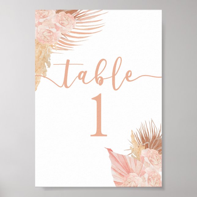 Poster Número de Tabela Rosa Suave Boho (Frente)