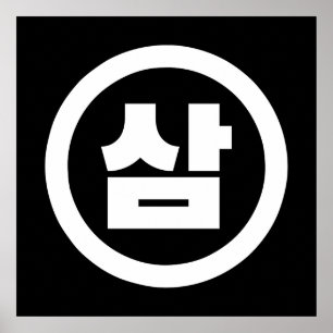 Poster Número Sino Coreano 3 Três 삼 【Sam】 Hangul