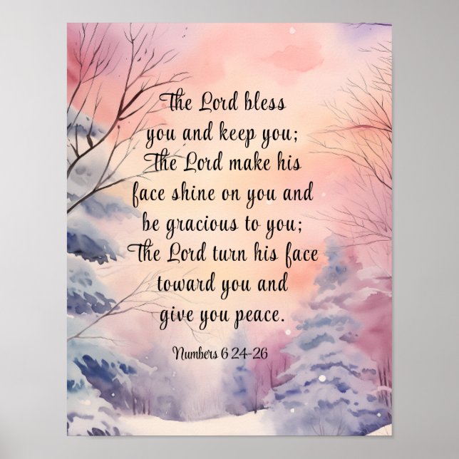 Poster Números 6 Lord Bless You Bíblia Verse Winter Scene (Frente)