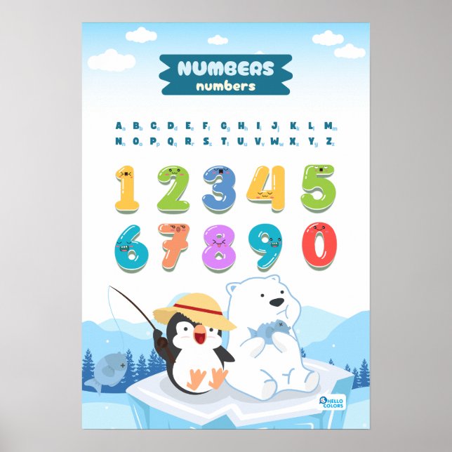 Poster Números com pinguim e urso (Frente)