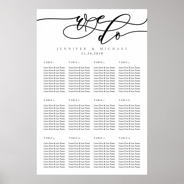 Poster Números de Mesa de Casamento Minimal Limpo Simples (Frente)