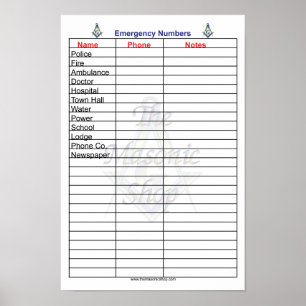 Poster Números de telefone maçónicos da emergência