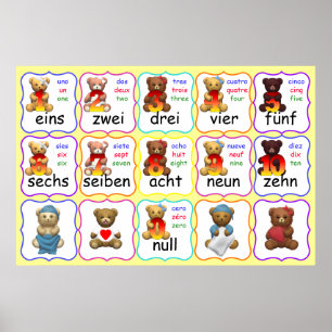 Pôster Números de urso em alemão espanhol e francês