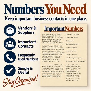 Poster Números importantes de negócios e contatos de serv