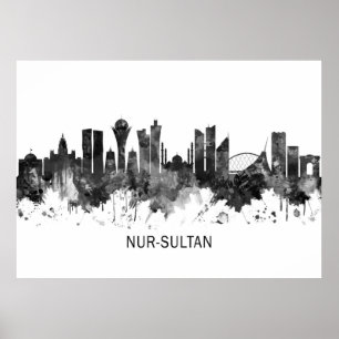 Poster Nur-Sultan Cazaquistão Skyline BW