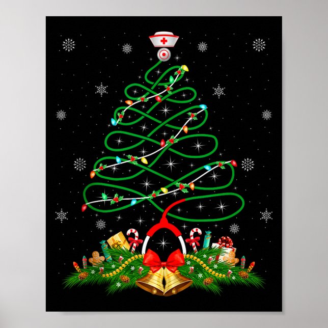 Poster Nurse Christmas Scrub Tops Nursing Stethoscope Xma (Frente)