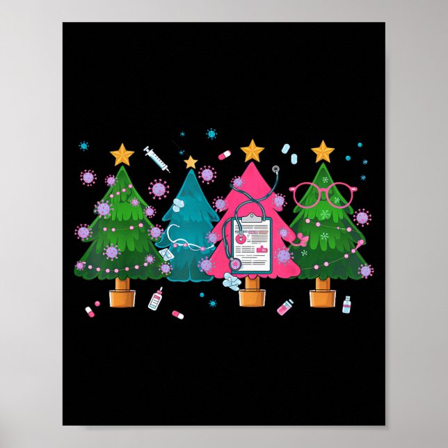 Poster Nurse Christmas Stethoscope Nurses Xmas Scrub Top  (Frente)