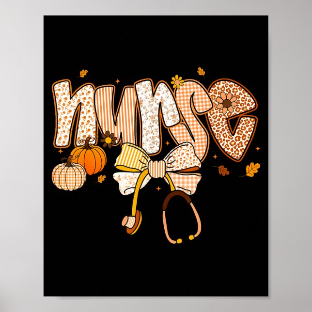 Poster Nurse Coquette Bow Stethoscope Pumpkin Thanksgivin (Frente)
