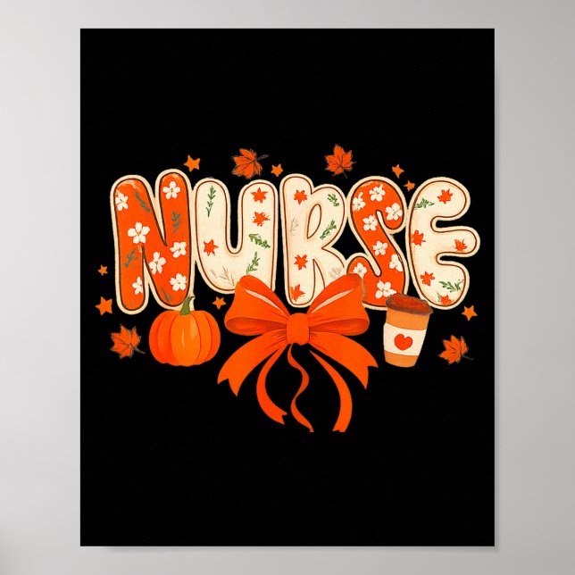 Poster Nurse Fall Autumn Pumpkin Sce Coffee Thanksgiving  (Frente)