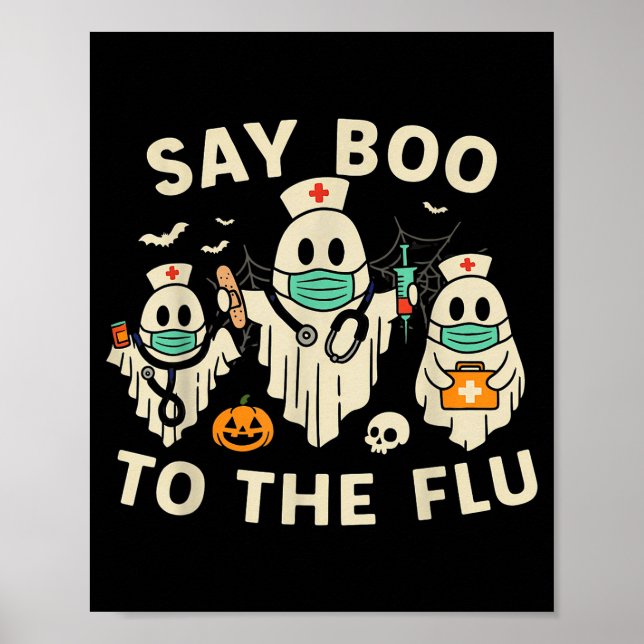 Poster Nurse Halloween Ghost Crew Vaccine Say Boo To The  (Frente)