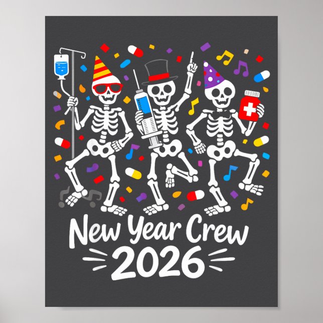 Poster Nurse Skeleton New Year Crew 2026 Funny Er Icu Par (Frente)