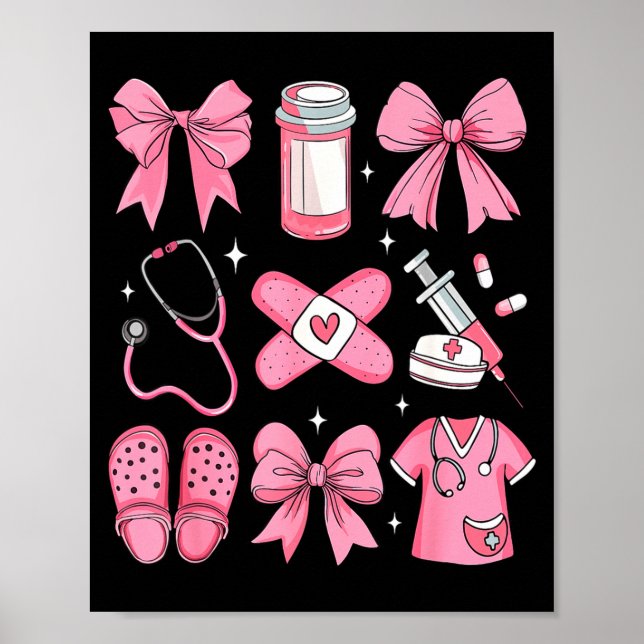 Poster Nurse Valentines Day Coquette Bow Valentine Nurse  (Frente)