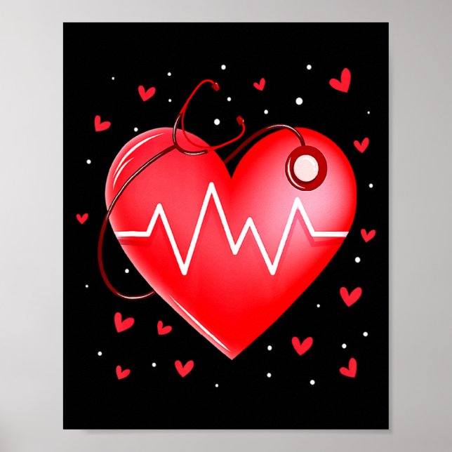 Poster Nurse Valentines Day Heart Stethoscope 2  (Frente)