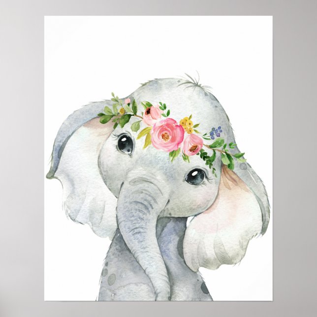 Poster Nursereria de Aquarelas do Boho Elephant Wall Art  (Frente)