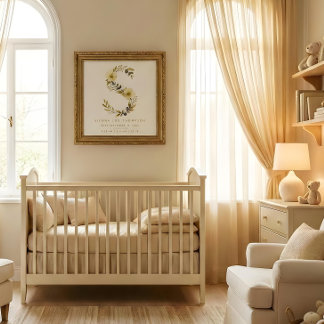 Poster Nursery Cute Romantic Floral S Letter Gold Effect