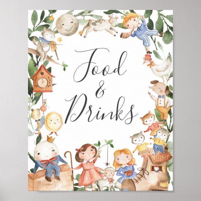 Poster Nursery Rhymes Chá de fraldas Comida e sinal de be (Frente)