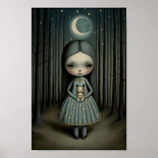 Poster Nursery Sweet Little Girl e The Moon Art