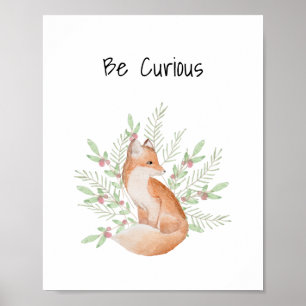 Poster Nursery Wall Art Baby Fox Seja Curioso