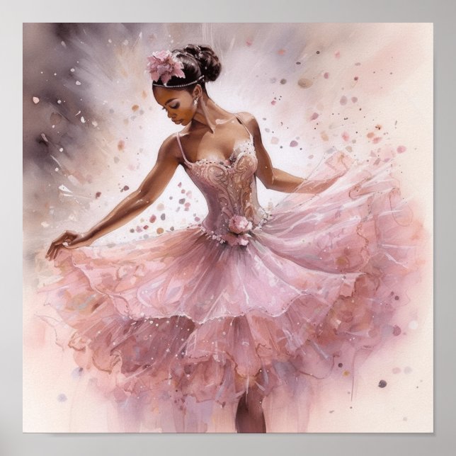 Poster Nutcracker Black Ballerina em Tutu Floral Rosa (Frente)