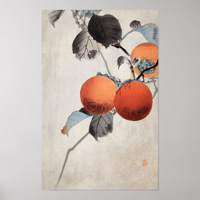 Poster Nuthatch sobre os persimmons por Ohara Koson (Frente)