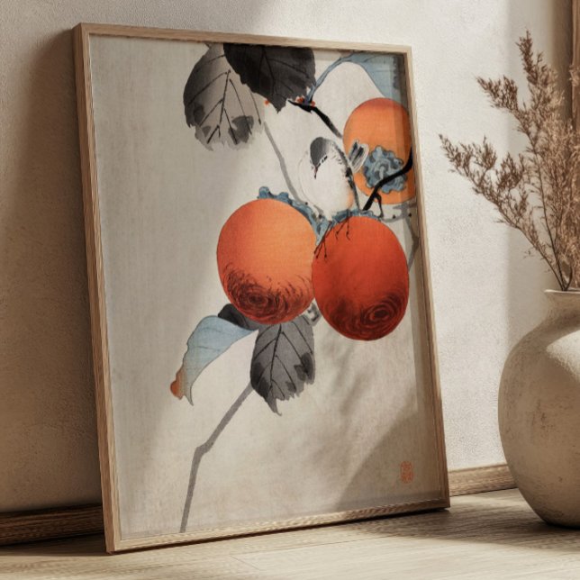 Poster Nuthatcher atop Persimmons by Ohara Koson Japanese (Criador carregado)