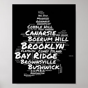 Poster Nuvem de Palavras dos Bairros do Brooklyn Nova Yor