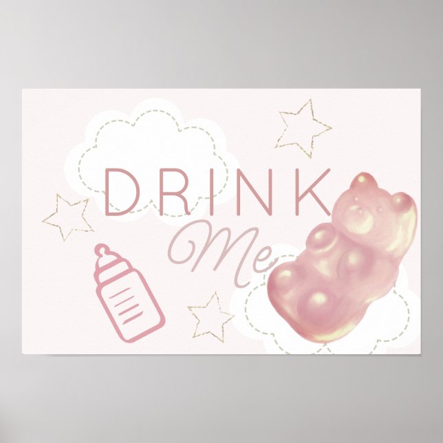 Poster Nuvem de Urso Gummy Rosa Estrela Beba-me (Frente)
