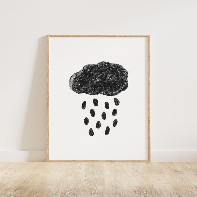 Poster Nuvem negra e chuva (Chalky, textured brush style Cloud and Raindrops in black)