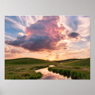 Poster Nuvem Rosa Dramática ao Pôr do Sol Sobre o Rio Sin