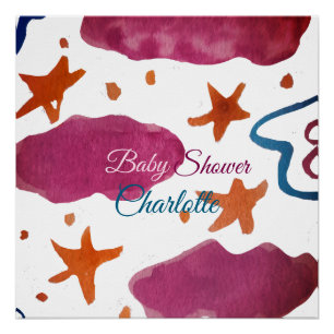 Pôster Nuvens azuis cor-de-rosa chá de fraldas adicionar 