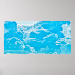 Poster nuvens brancas e fundo azul brilhante do céu, pânu