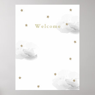 Poster Nuvens Cinzas e Estrelas Douradas de Boas-Vindas