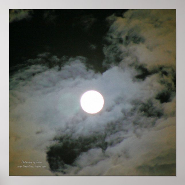 Pôster Nuvens de Lua Cheia Céu Noturno Natureza (Frente)