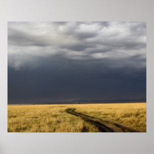 Poster Nuvens de tempestade e estrada através de planíc