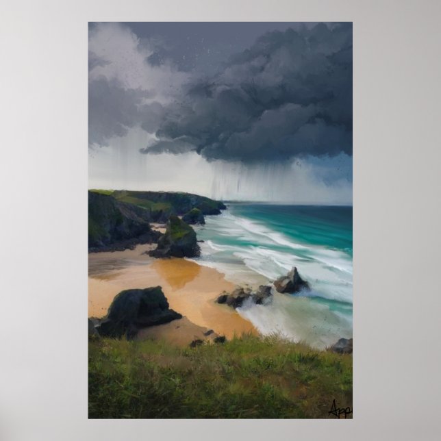 Poster Nuvens de tempestade sobre a costa da Cornualha (Frente)
