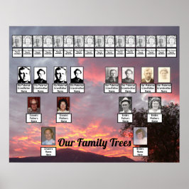 Poster Nuvens Douradas Púrpuras Rosa Duas Árvores Familia