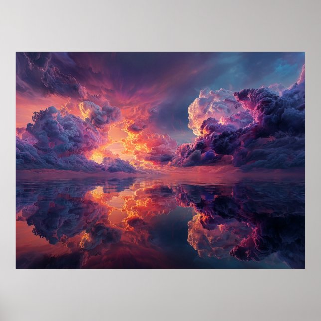 Poster Nuvens Dramáticas Surreais Com Pôr do Sol Ardente (Frente)