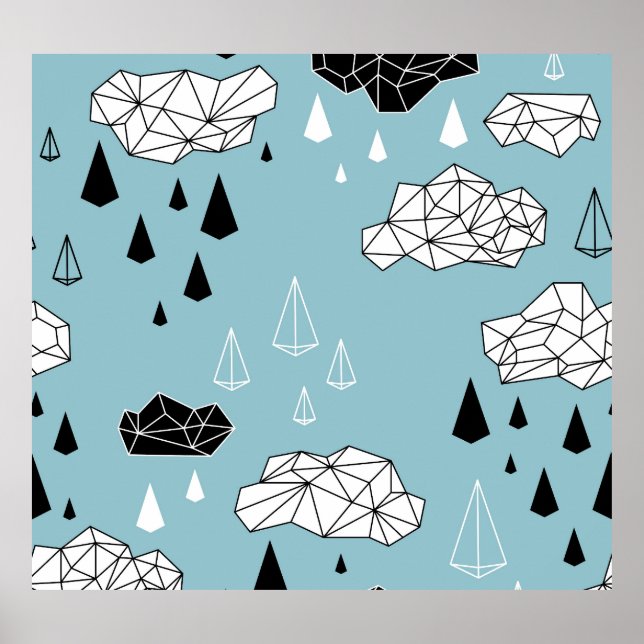 Poster Nuvens geométricas e chuva, padrão perfeito. (Frente)
