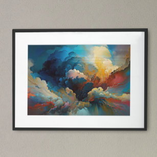 Poster Nuvens modernas, Abstrato, cores azuis vermelhas