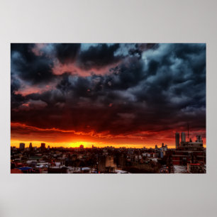 Pôster Nuvens, por do sol e vermelho