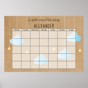 Poster Nuvens Russas Azuis Douradas Estrelas Adivinham Da