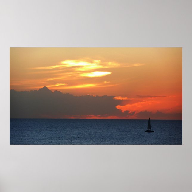 Poster Nuvens solares e paisagem marinha (Frente)