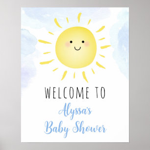Poster Nuvens Sunshine Chá de fraldas Blue Boy bem-vindo