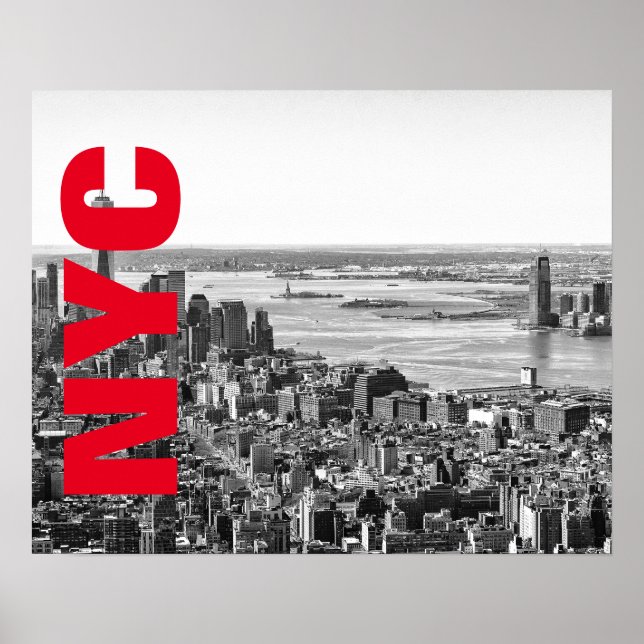 Poster NYC Black White Red Nova Iorque Skyline (Frente)
