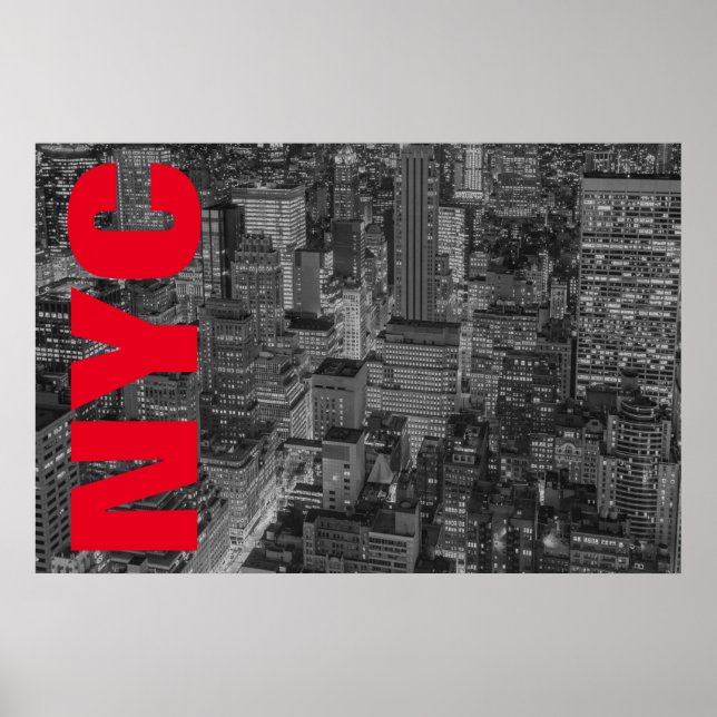 Poster NYC Black White Red Nova Iorque Skyline (Frente)