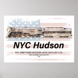 Poster NYC Dreyfuss Hudson Locomotive. American flag